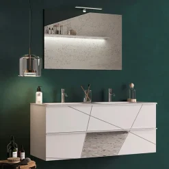 Garnero Arredamenti Mobile bagno sospeso 120cm con doppio lavabo e specchio bianco lucido specchi Olimpo Clearance