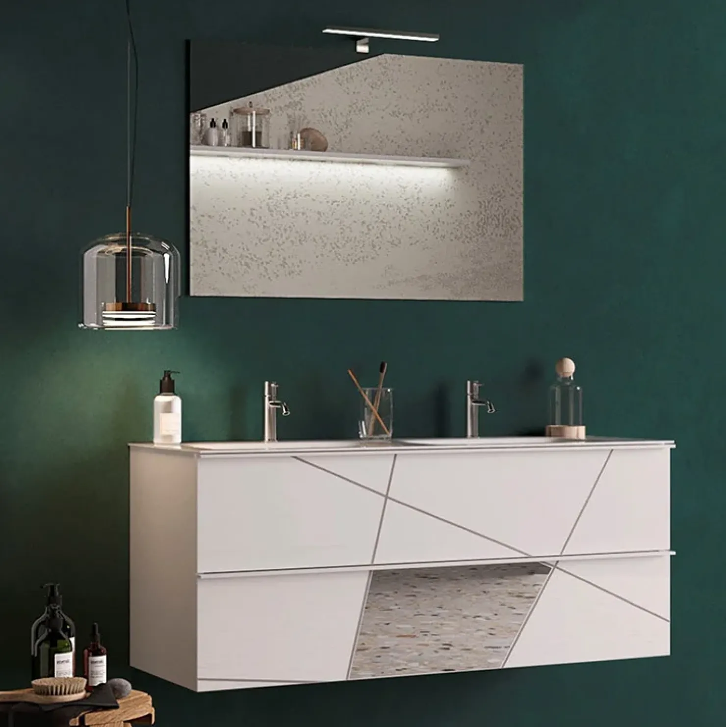 Garnero Arredamenti Mobile bagno sospeso 120cm con doppio lavabo e specchio bianco lucido specchi Olimpo Clearance