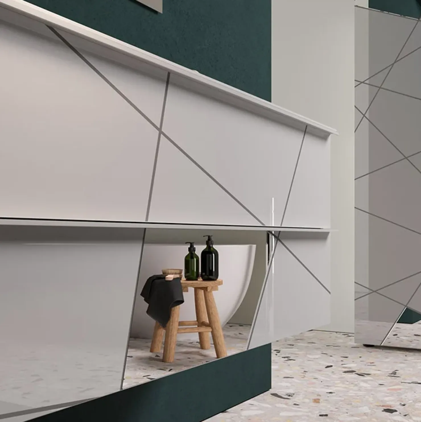 Garnero Arredamenti Mobile bagno sospeso 120cm con doppio lavabo e specchio bianco lucido specchi Olimpo Clearance