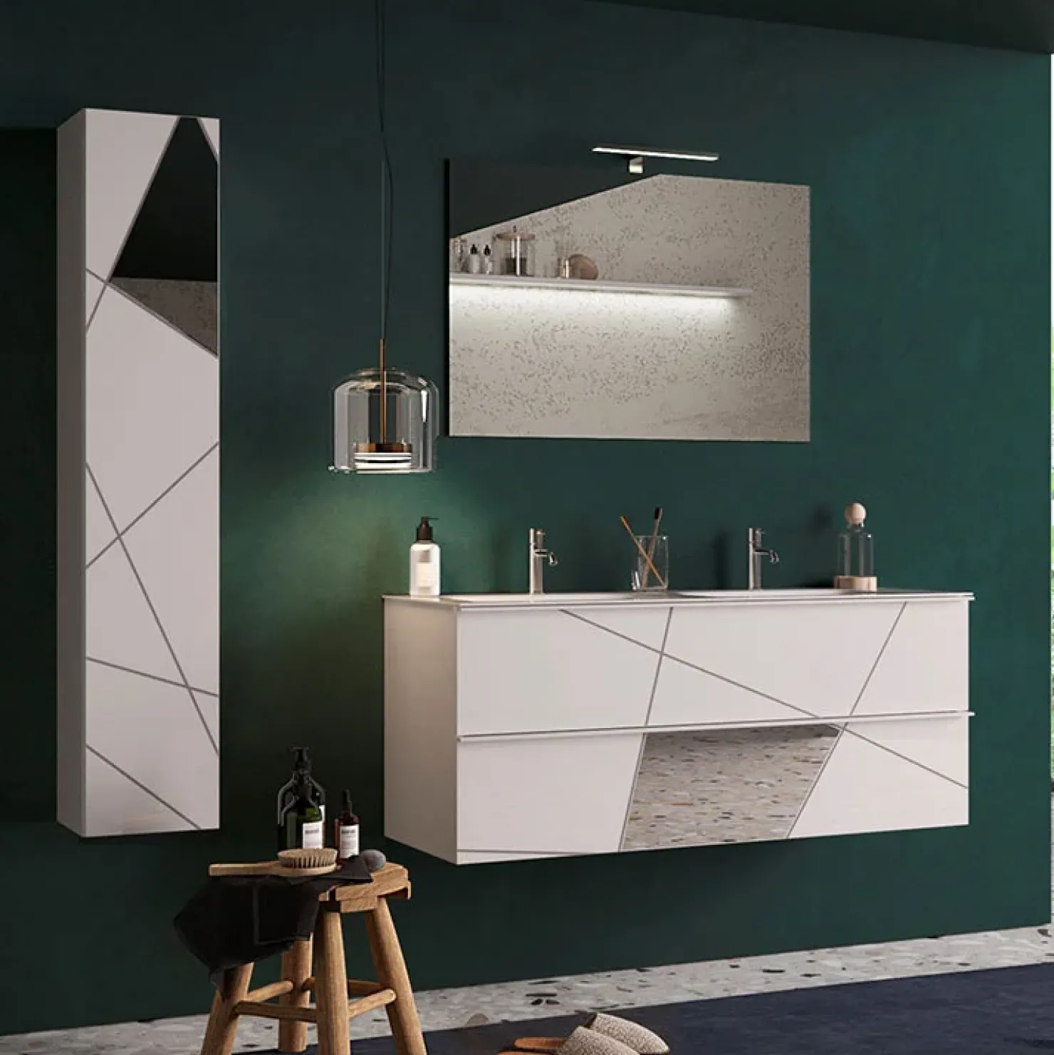 Garnero Arredamenti Mobile bagno sospeso 120cm con doppio lavabo e specchio bianco lucido specchi Olimpo Clearance