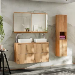 Garnero Arredamenti Mobile bagno sospeso 100cm con 2 lavabi e colonna rovere Rovery