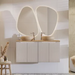 Garnero Arredamenti Mobile bagno sospeso 120cm cannettato 4 ante beige rovere Cleany Outlet