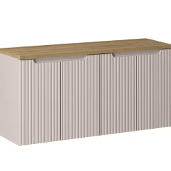 Garnero Arredamenti Mobile bagno sospeso 120cm cannettato 4 ante beige rovere Cleany Outlet