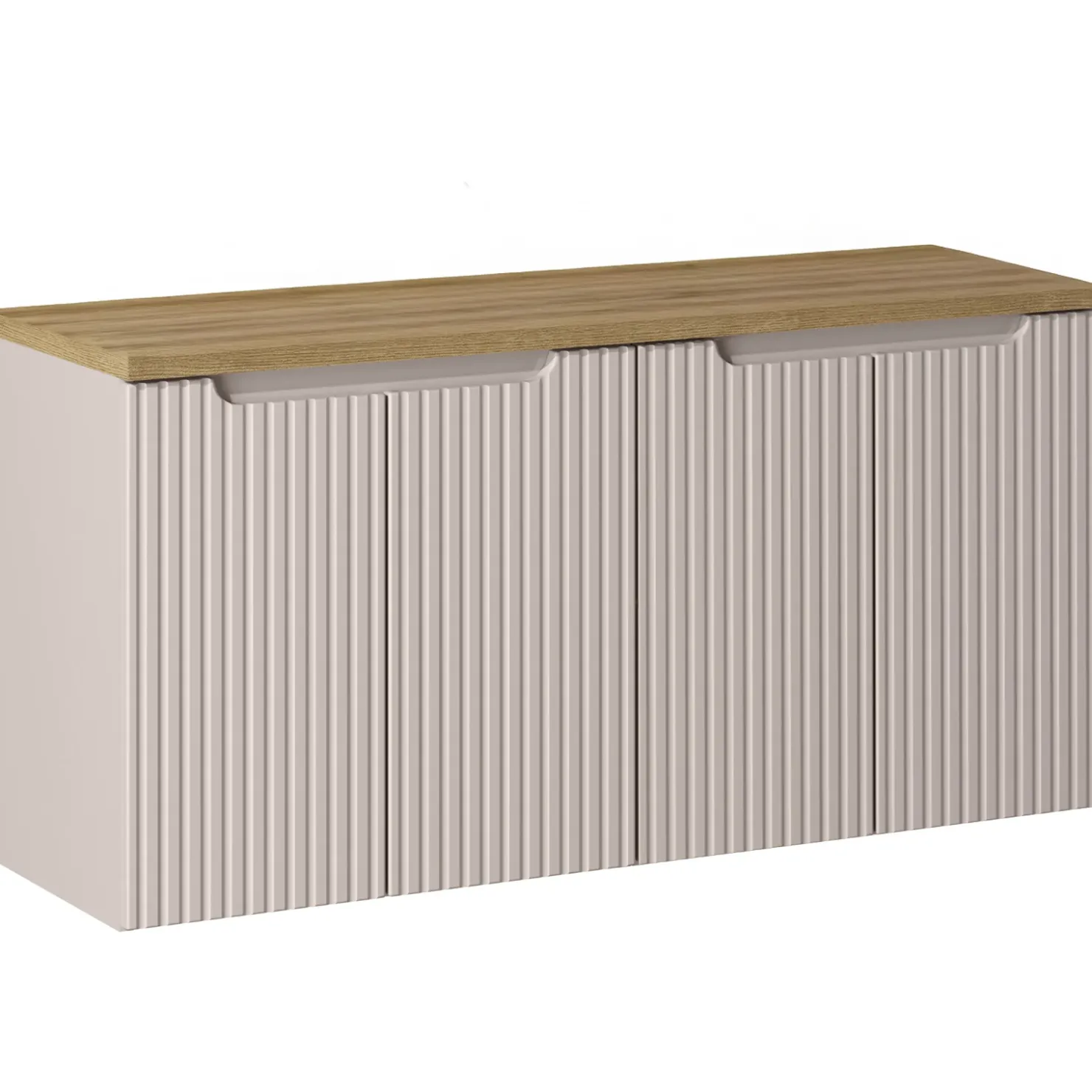 Garnero Arredamenti Mobile bagno sospeso 120cm cannettato 4 ante beige rovere Cleany Outlet