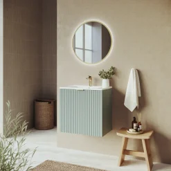 Garnero Arredamenti Mobile bagno sospeso 60cm cannettato con lavabo 2 ante verde salvia Greeny Online