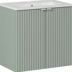 Garnero Arredamenti Mobile bagno sospeso 60cm cannettato con lavabo 2 ante verde salvia Greeny Online