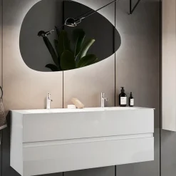 Garnero Arredamenti Mobile bagno sospeso 120cm con doppio lavabo e specchio bianco lucido Moon Clearance
