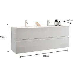 Garnero Arredamenti Mobile bagno sospeso 120cm con doppio lavabo e specchio bianco lucido Moon Clearance