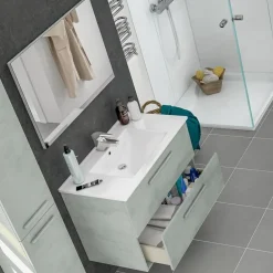 Garnero Arredamenti Mobile bagno sospeso 80cm con lavabo e specchio cemento bianco Oscar Best