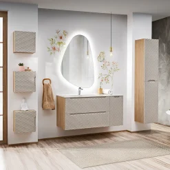 Garnero Arredamenti Mobile bagno sospeso 120cm con lavabo, specchio, colonna e 3 pensili beige rovere Swim Clearance