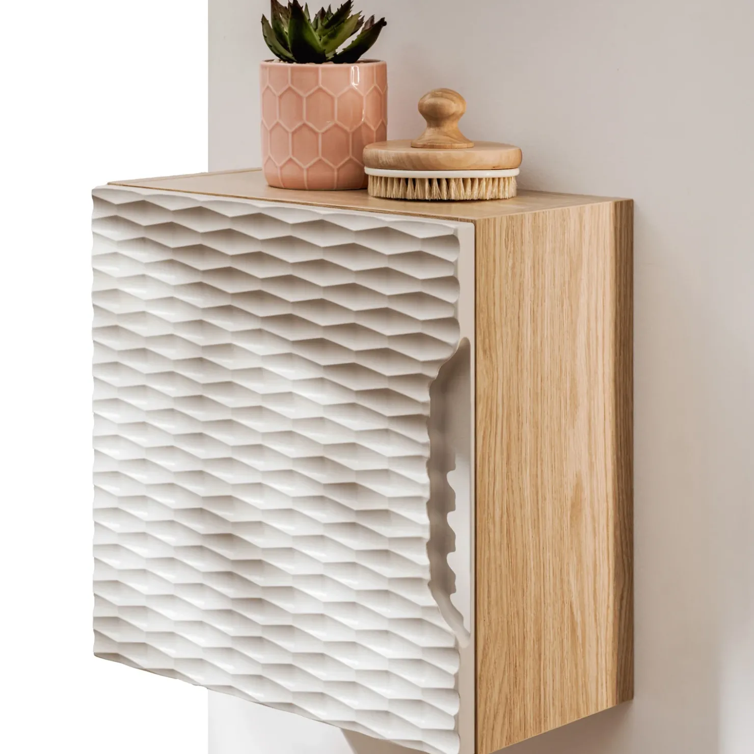 Garnero Arredamenti Mobile bagno sospeso 120cm con lavabo, specchio, colonna e 3 pensili beige rovere Swim Clearance