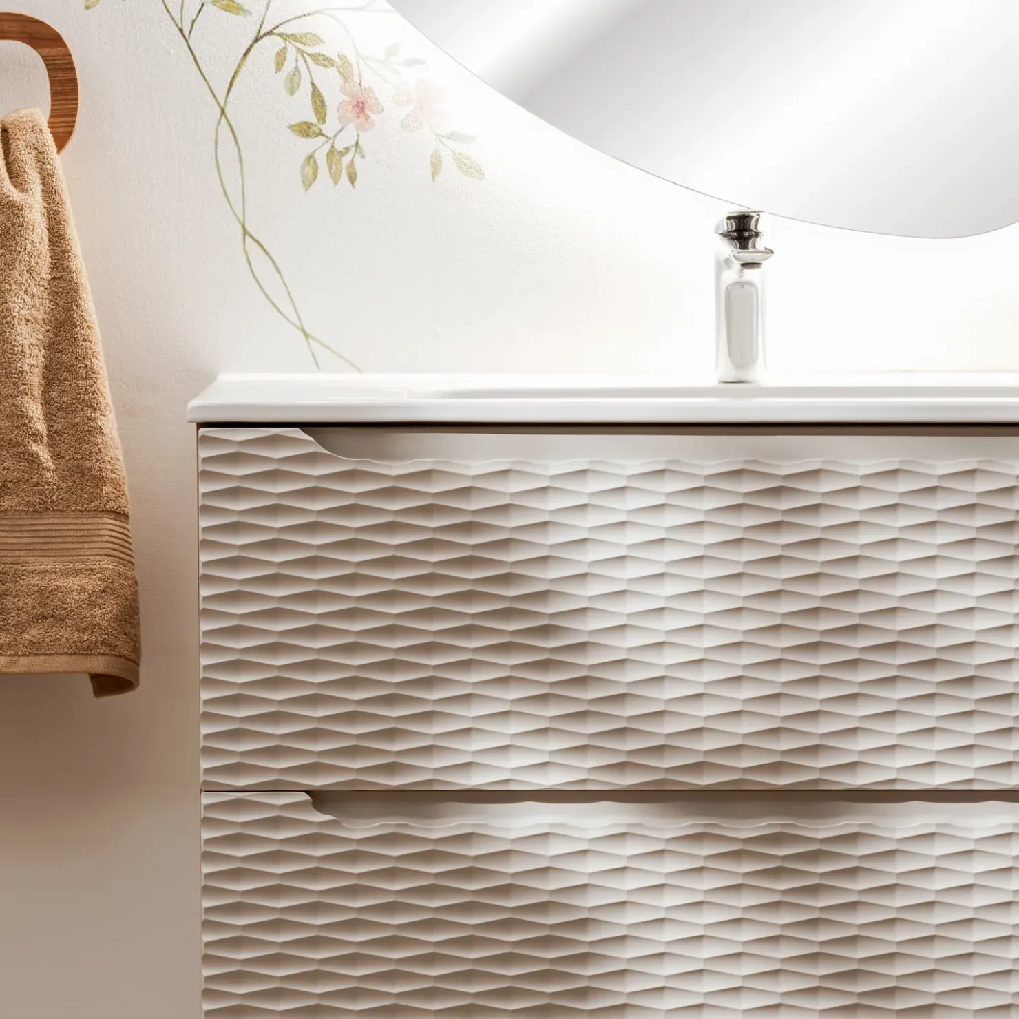 Garnero Arredamenti Mobile bagno sospeso 120cm con lavabo, specchio, colonna e 3 pensili beige rovere Swim Clearance