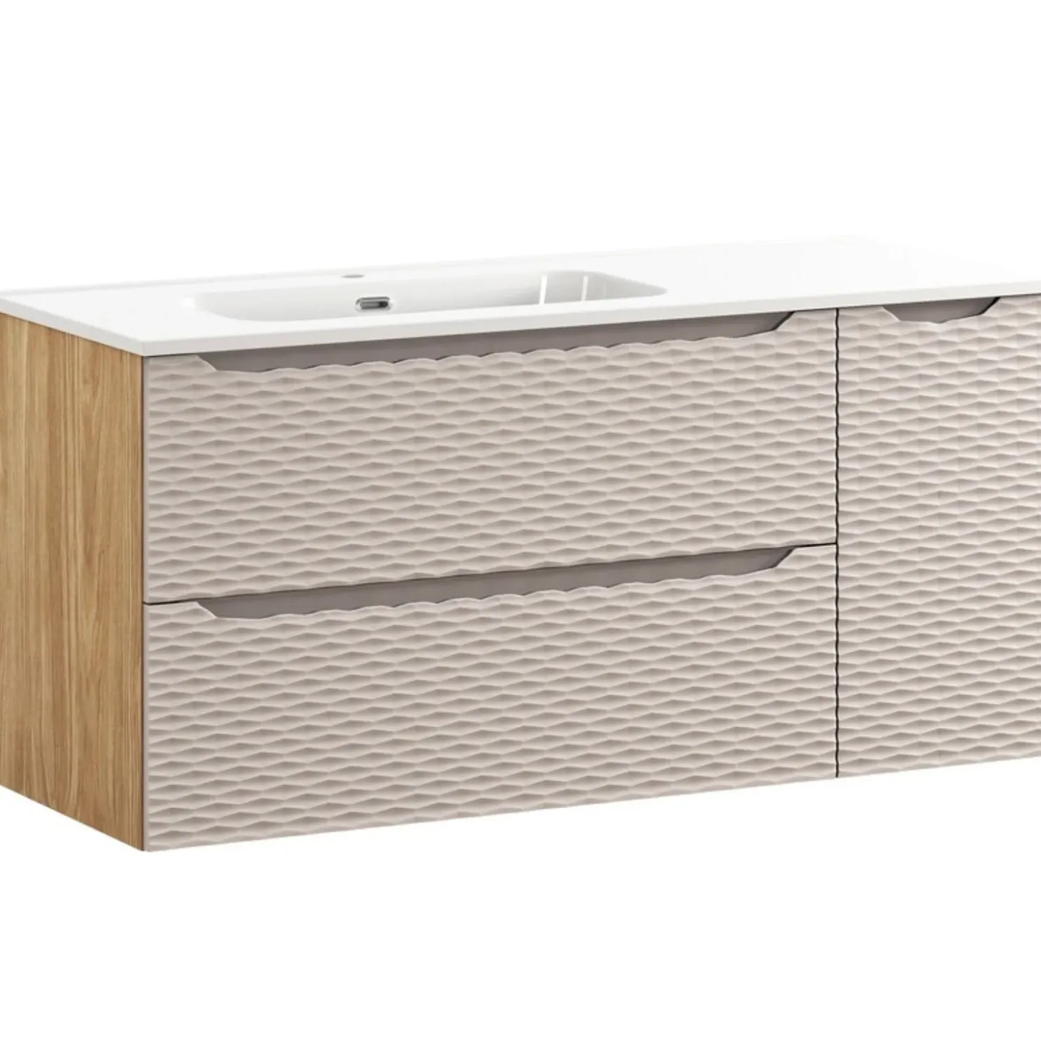 Garnero Arredamenti Mobile bagno sospeso 120cm con lavabo, specchio, colonna e 3 pensili beige rovere Swim Clearance
