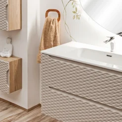 Garnero Arredamenti Mobile bagno sospeso 120cm con lavabo, specchio, colonna e 3 pensili beige rovere Swim Clearance