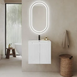 Garnero Arredamenti Mobile bagno sospeso 60cm cannettato con lavabo 2 ante bianco Cleany Bianco Opaco Outlet