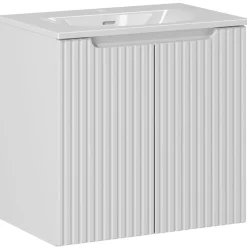 Garnero Arredamenti Mobile bagno sospeso 60cm cannettato con lavabo 2 ante bianco Cleany Bianco Opaco Outlet