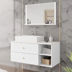 Garnero Arredamenti Mobile bagno sospeso 100cm con lavabo e specchio 2 cassetti bianco Krom Bianco Opaco Sale