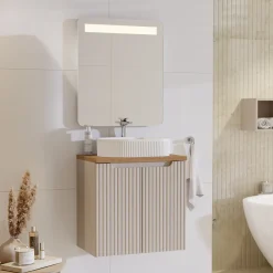 Garnero Arredamenti Mobile bagno sospeso 60cm cannettato 2 ante rovere Cleany Beige Sale