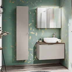 Garnero Arredamenti Mobile bagno sospeso 80cm con lavabo, mobile specchio e colonna grigio quercia Serif Online