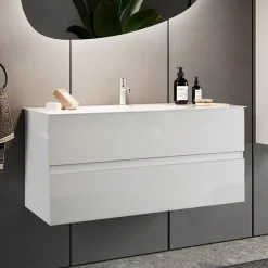 Garnero Arredamenti Mobile bagno sospeso 100cm con lavabo 2 cassetti bianco lucido Moon Best