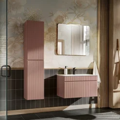 Garnero Arredamenti Mobile bagno sospeso 80cm cannettato con lavabo da incasso, colonna e specchio rosa Autentic Sale