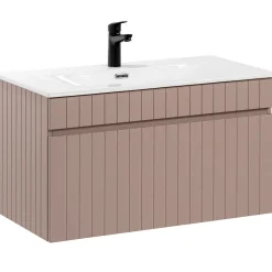 Garnero Arredamenti Mobile bagno sospeso 80cm cannettato con lavabo da incasso, colonna e specchio rosa Autentic Sale