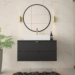 Garnero Arredamenti Mobile bagno sospeso 80cm con lavabo 2 cassetti nero Hakone 4 Nero Lucido Best