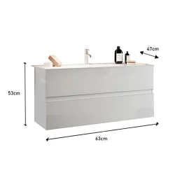 Garnero Arredamenti Mobile bagno sospeso 60cm con lavabo 2 cassetti bianco lucido Moon Hot