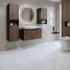 Garnero Arredamenti Mobile bagno sospeso 82cm con colonna e pensile nero frontali noce decorati Silvy