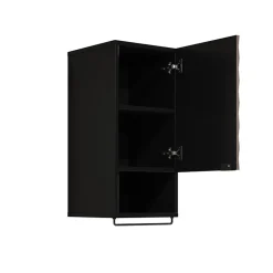 Garnero Arredamenti Mobile bagno sospeso 82cm con colonna e pensile nero frontali noce decorati Silvy