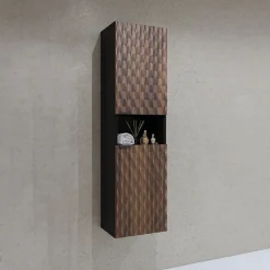 Garnero Arredamenti Mobile bagno sospeso 82cm con colonna e pensile nero frontali noce decorati Silvy