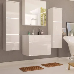 Garnero Arredamenti Mobile bagno sospeso 60cm con lavabo, specchio e colonne bianco lucido Teresa Best