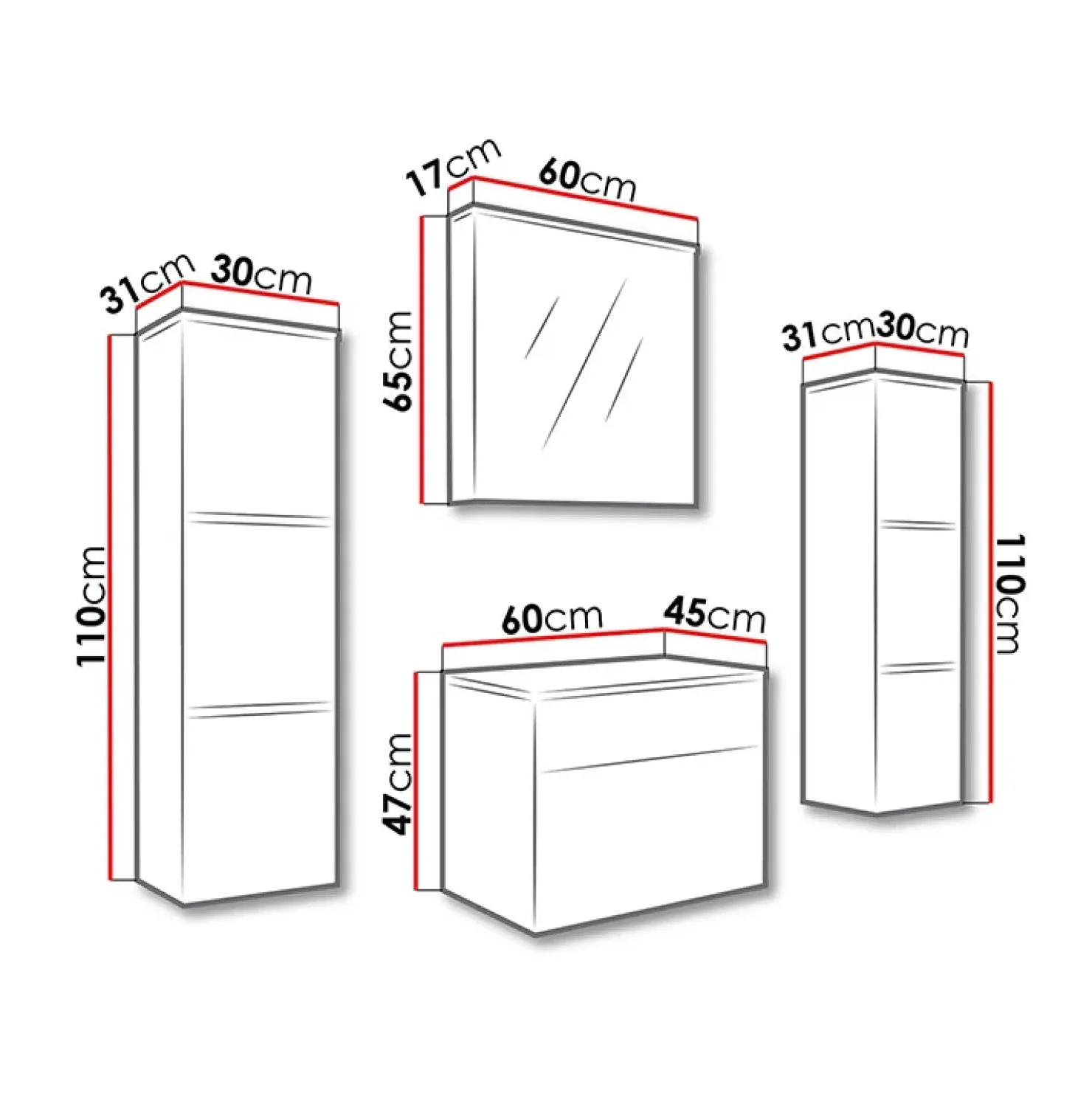 Garnero Arredamenti Mobile bagno sospeso 60cm con lavabo, specchio e colonne bianco lucido Teresa Best