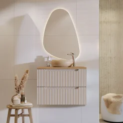 Garnero Arredamenti Mobile bagno sospeso 80cm cannettato 2 cassetti rovere Cleany Beige Online