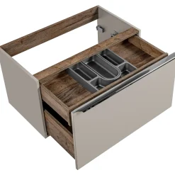 Garnero Arredamenti Mobile bagno sospeso 80cm con lavabo, mobile specchio e colonna grigio quercia Serif Clearance