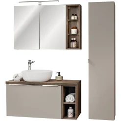 Garnero Arredamenti Mobile bagno sospeso 80cm con lavabo, mobile specchio e colonna grigio quercia Serif Clearance