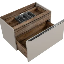 Garnero Arredamenti Mobile bagno sospeso 80cm con lavabo, mobile specchio e colonna grigio quercia Serif Clearance