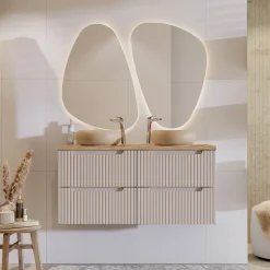 Garnero Arredamenti Mobile bagno sospeso 120cm cannettato 4 cassetti rovere Cleany Beige Hot