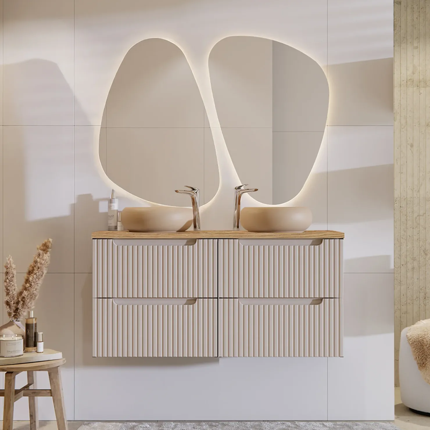 Garnero Arredamenti Mobile bagno sospeso 120cm cannettato 4 cassetti rovere Cleany Beige Hot