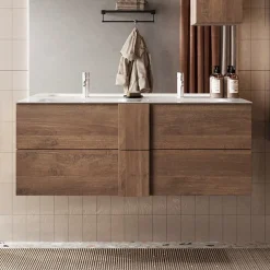 Garnero Arredamenti Mobile bagno sospeso 120cm con doppio lavabo 2 cassetti rovere Alvarez
