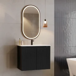 Garnero Arredamenti Mobile bagno sospeso 80cm cannettato con lavabo 2 ante Cleany Nero New