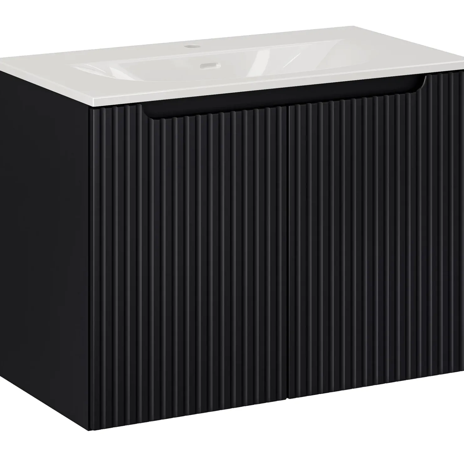 Garnero Arredamenti Mobile bagno sospeso 80cm cannettato con lavabo 2 ante Cleany Nero New