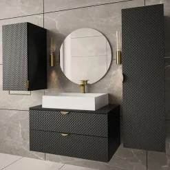 Garnero Arredamenti Mobile bagno sospeso 80cm con colonna e pensile nero Hakone Nero Lucido Outlet