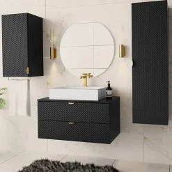 Garnero Arredamenti Mobile bagno sospeso 80cm con colonna e pensile nero Hakone Nero Lucido Outlet