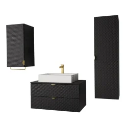 Garnero Arredamenti Mobile bagno sospeso 80cm con colonna e pensile nero Hakone Nero Lucido Outlet