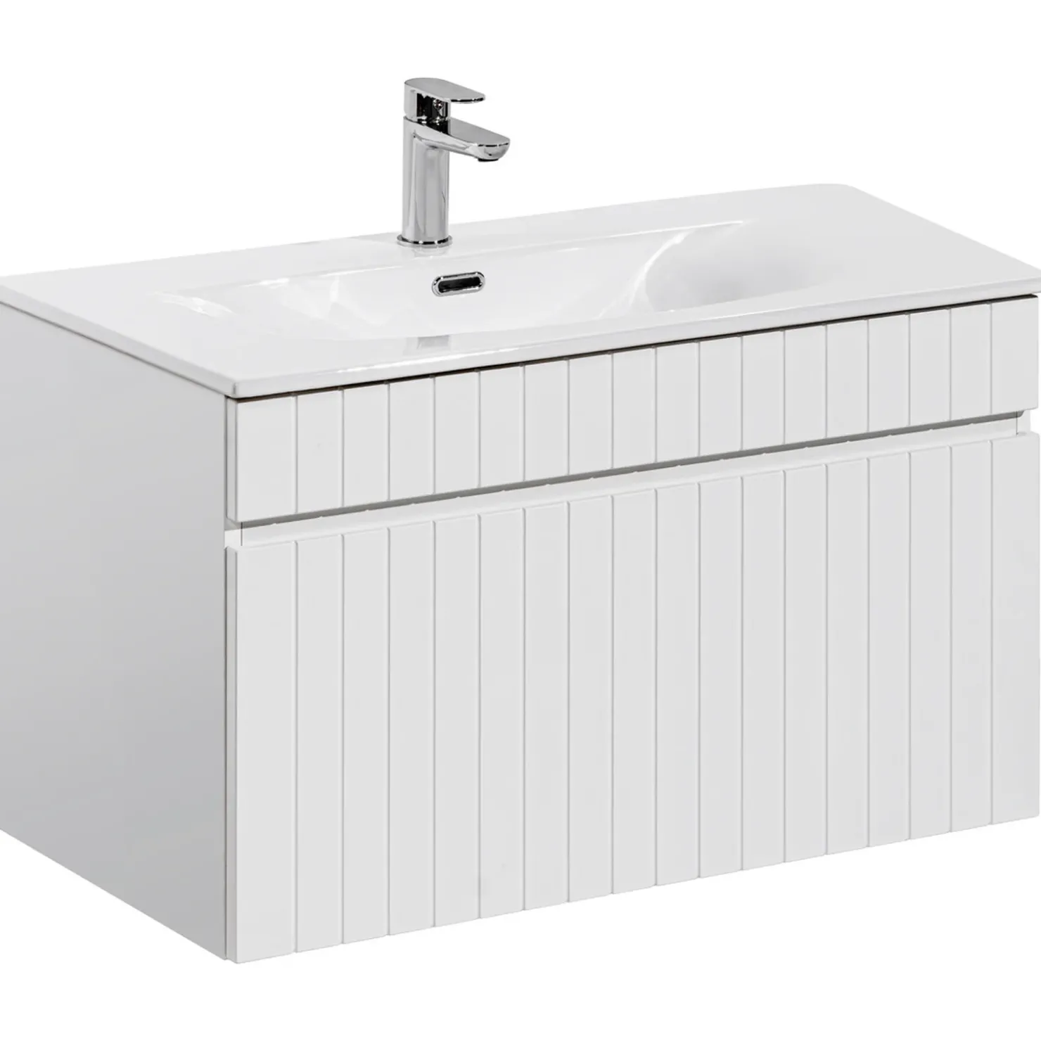 Garnero Arredamenti Mobile bagno sospeso 80cm cannettato con lavabo 1 cassettone Autentic Bianco New