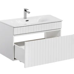 Garnero Arredamenti Mobile bagno sospeso 80cm cannettato con lavabo 1 cassettone Autentic Bianco New