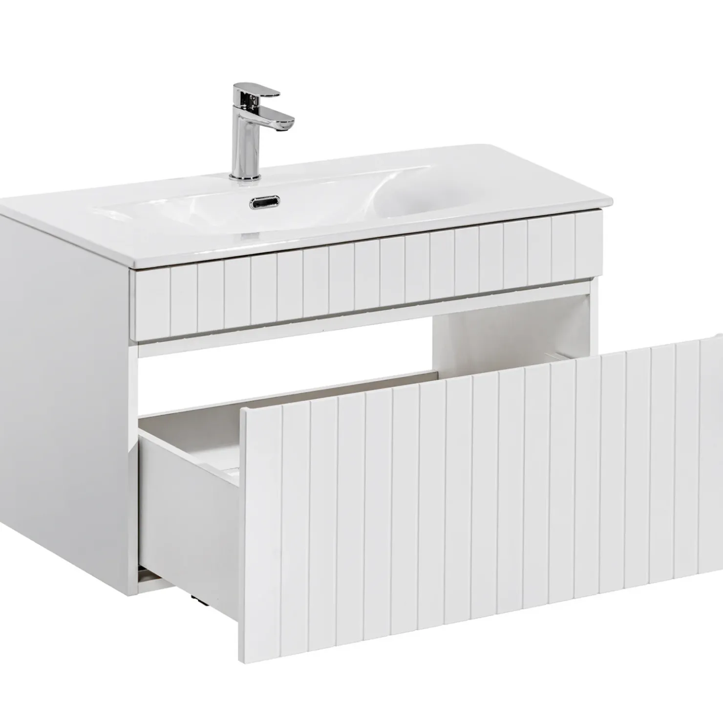 Garnero Arredamenti Mobile bagno sospeso 80cm cannettato con lavabo 1 cassettone Autentic Bianco New