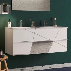 Garnero Arredamenti Mobile bagno sospeso 120cm con doppio lavabo bianco lucido specchi Olimpo Online