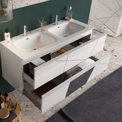Garnero Arredamenti Mobile bagno sospeso 120cm con doppio lavabo bianco lucido specchi Olimpo Online